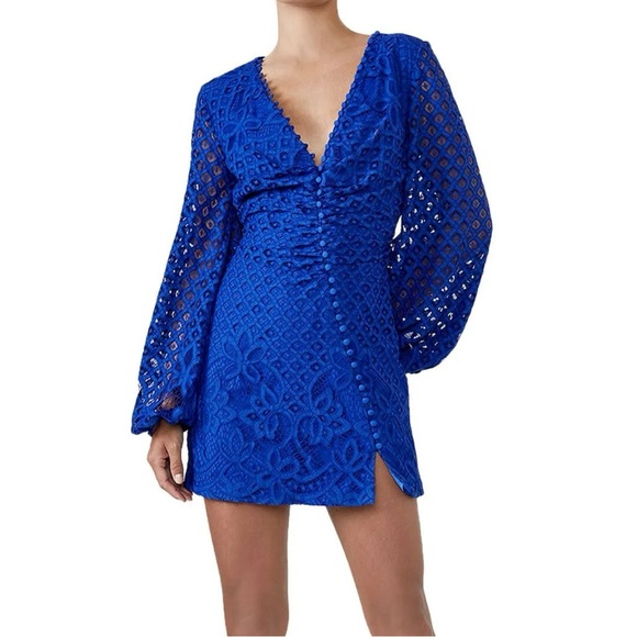 Bardot Lily Long Sleeve Lace Mini Dress Cobalt Blue - Picture 1 of 14